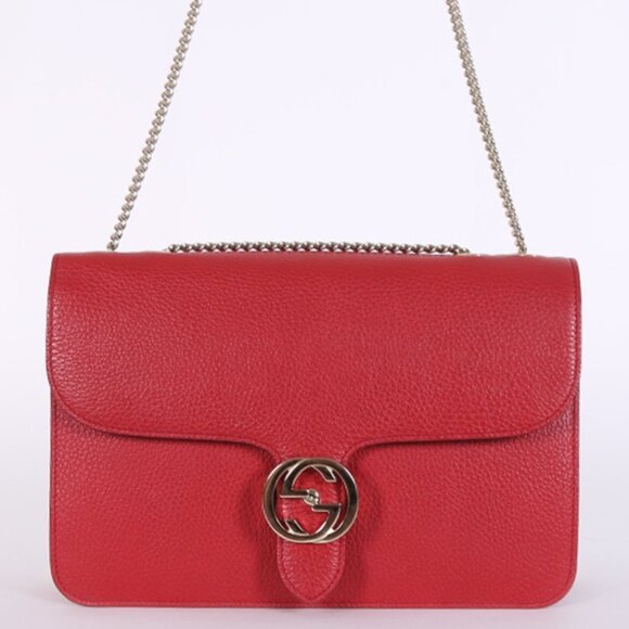 Gucci Interlocking G Shoulder Bag Red Medium - Picture 1 of 10